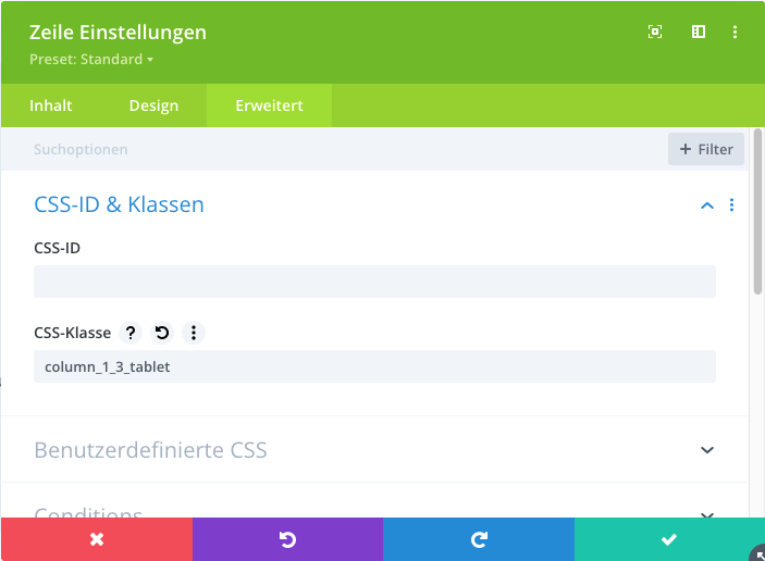 Divi Einstellungen Zeile Klasse hinzufügen